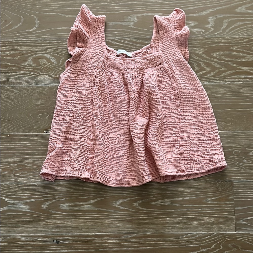 Ces Femme Pink Ruffled Blouse with Flutter Straps